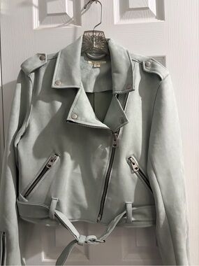 miami Light Sage  faux Suede Moto Jacket